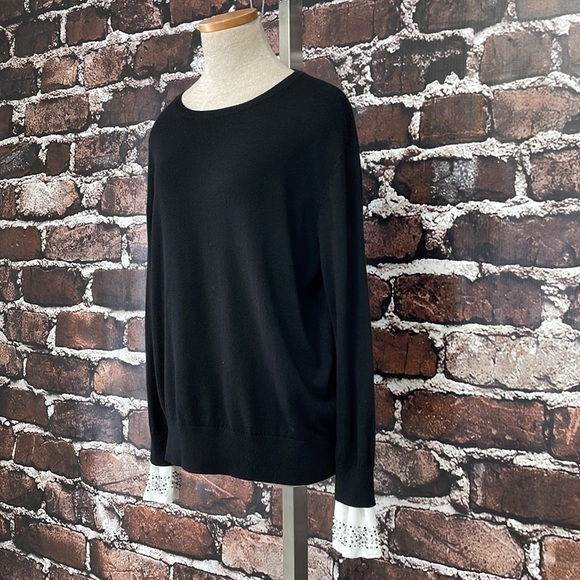 Nordstrom Sweater Wool Beaded Black White Size Medium M - Picture 5 of 14